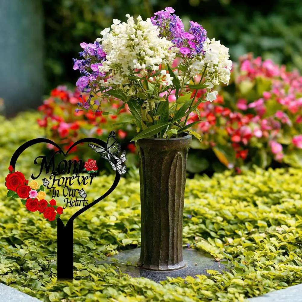 Commemorative Garden Plaque Heart Shape Plaque Stake Set for Graves Weatherproof Metal Tribute Marker with for Loss for Parents