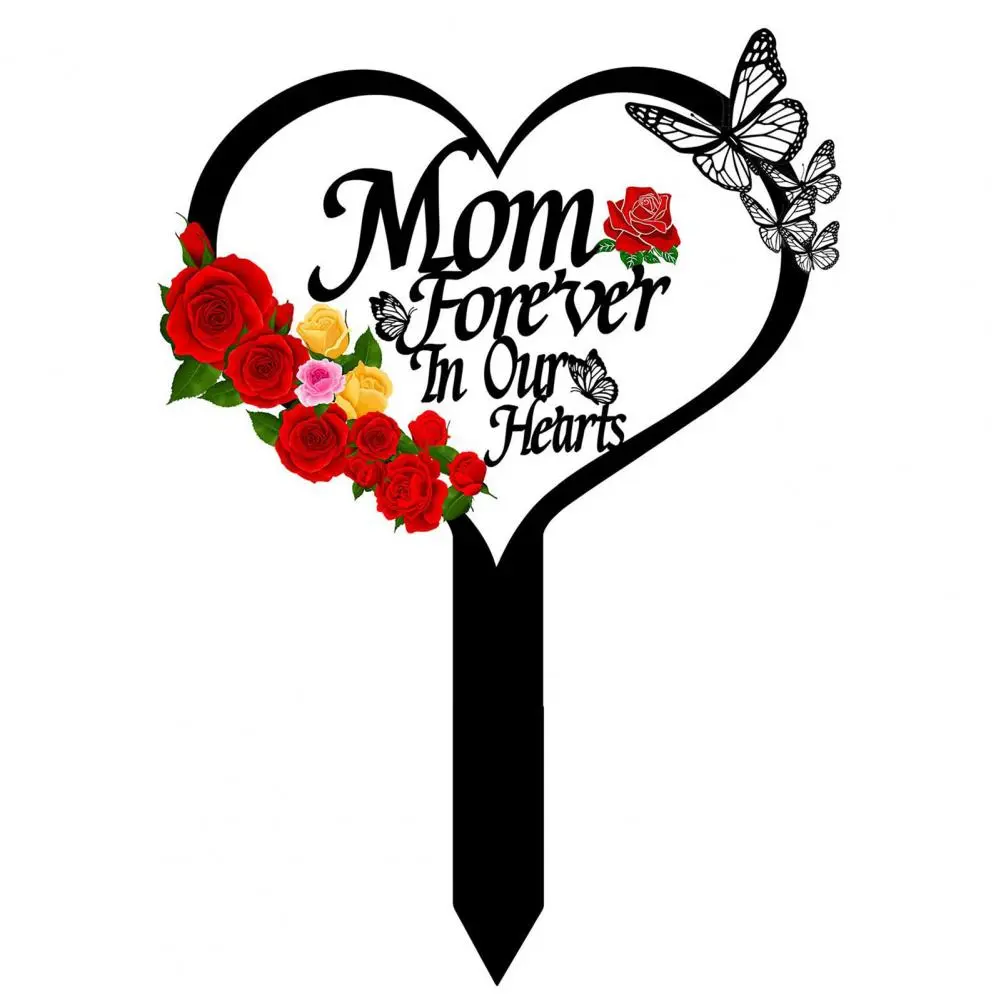 Commemorative Garden Plaque Heart Shape Plaque Stake Set for Graves Weatherproof Metal Tribute Marker with for Loss for Parents