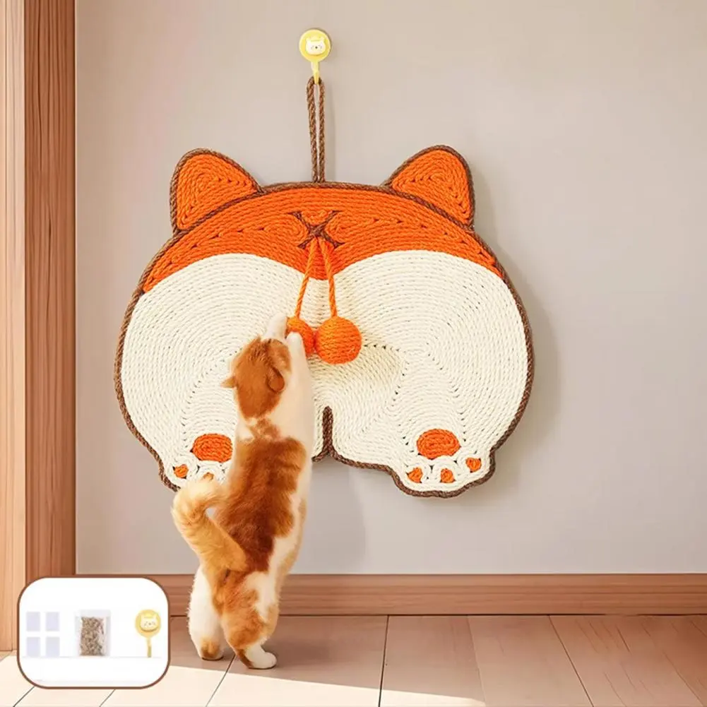 Catnip Cat Scratch Board Cartoon Design Sisal Cat Scratcher Mat with Sticker Tape Wall-mounted Anti-scratching Cat Scratching