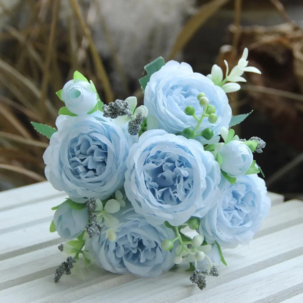 5 Fork Artificial Peony Realistic Artificial Peony Flowers with Green Leaves Set of 2 Silk Blooms for Home Office Party Decor