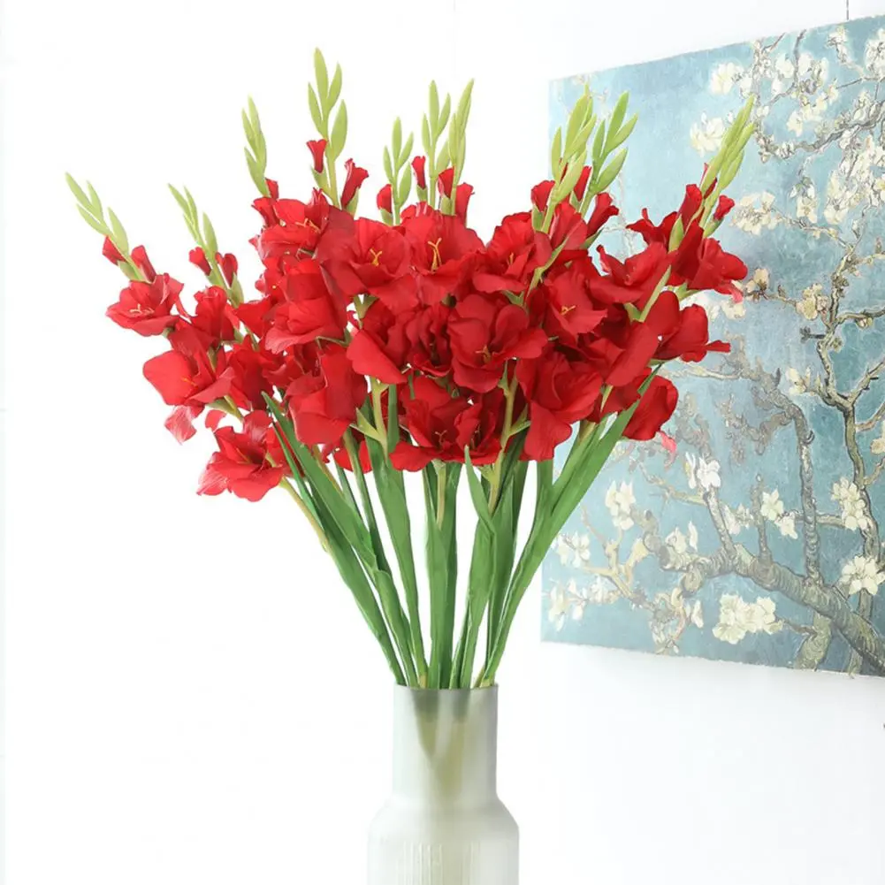 Reusable Simulated Flowers Realistic Artificial Gladiolus Flowers for Home Office Decor Fake Silk Blooms for Wedding Party