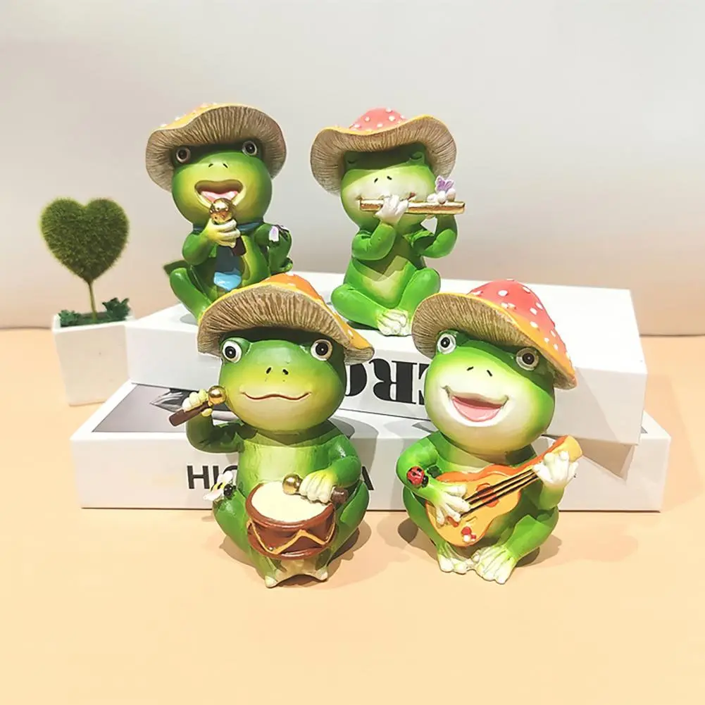 Vivid Frog Garden Accent Resin Frog Garden Sculpture Music Band Figurine for Outdoor Pond Decoration Farm Balcony for Garden