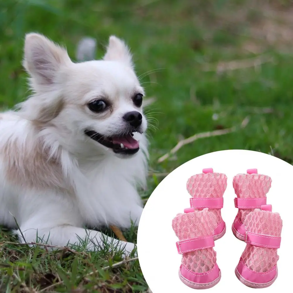4pc Dog Shoes Non-slip Breathable Wear-resistant Dog Boots Suitable for Small Medium Sized Pets Puppy Protective Footwear
