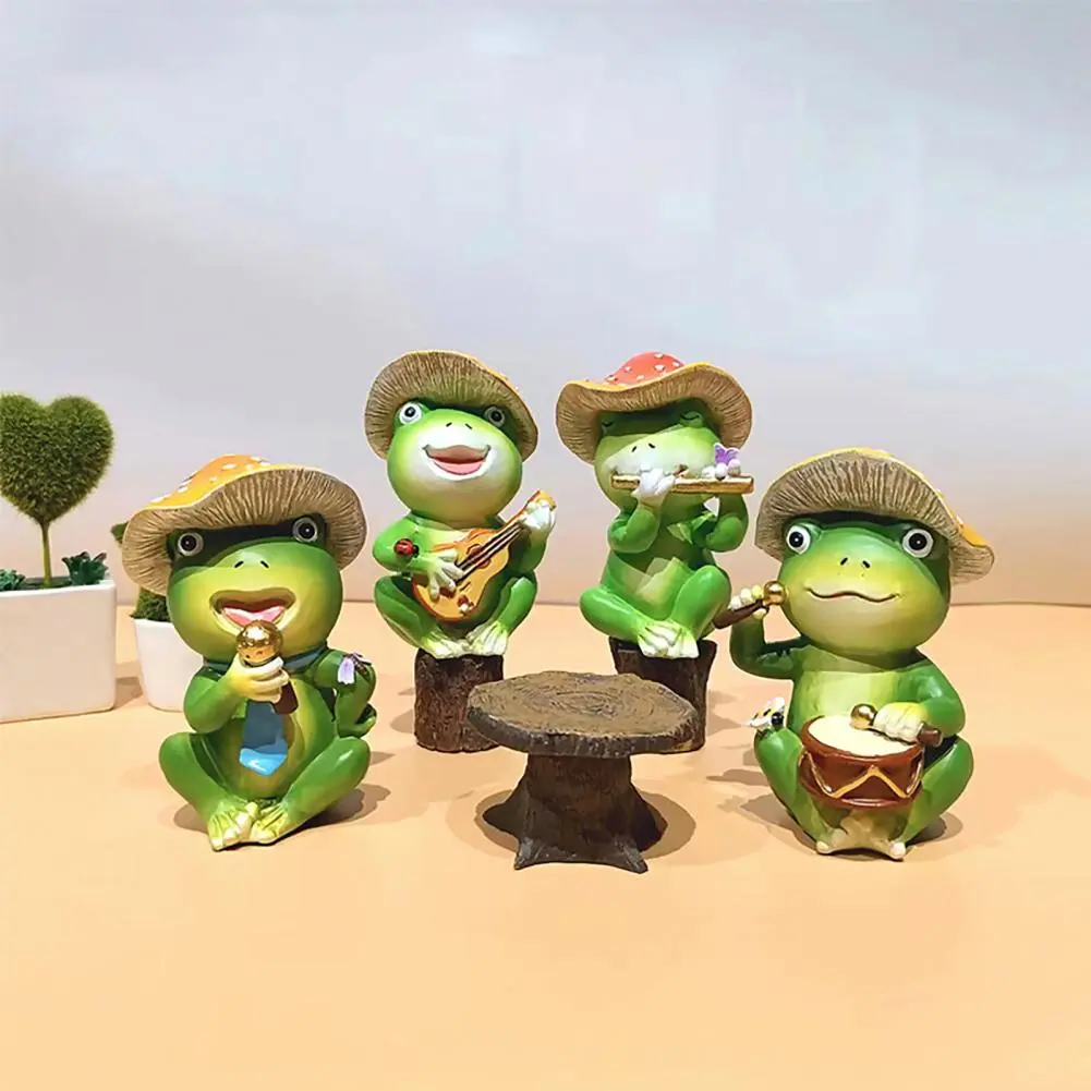 Vivid Frog Garden Accent Resin Frog Garden Sculpture Music Band Figurine for Outdoor Pond Decoration Farm Balcony for Garden