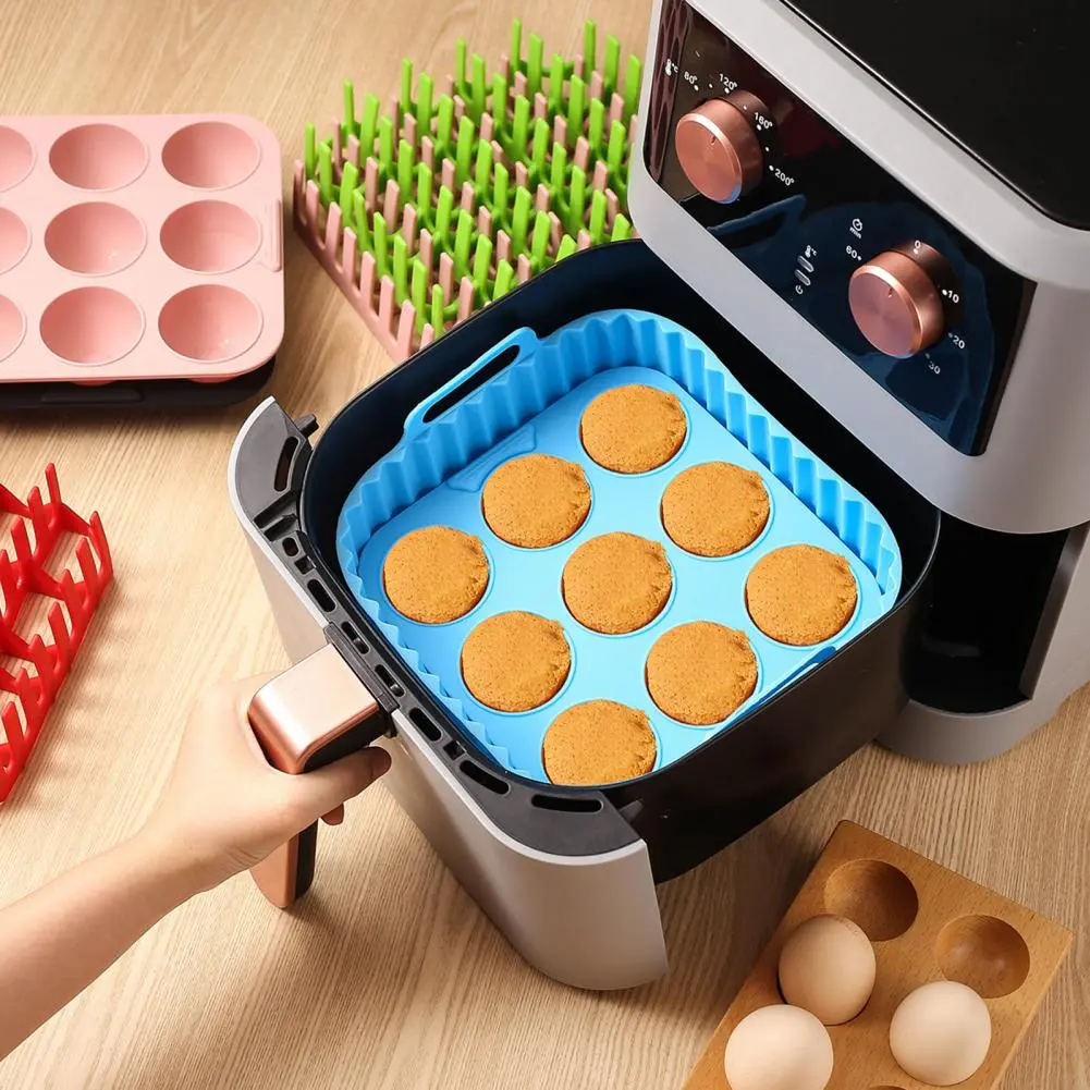 Square Air Fryer Baking Tray Silicone Basket Liners for Air Fryer Oven Square Reusable Molds for Bbq Grill Baking Pan for Hot