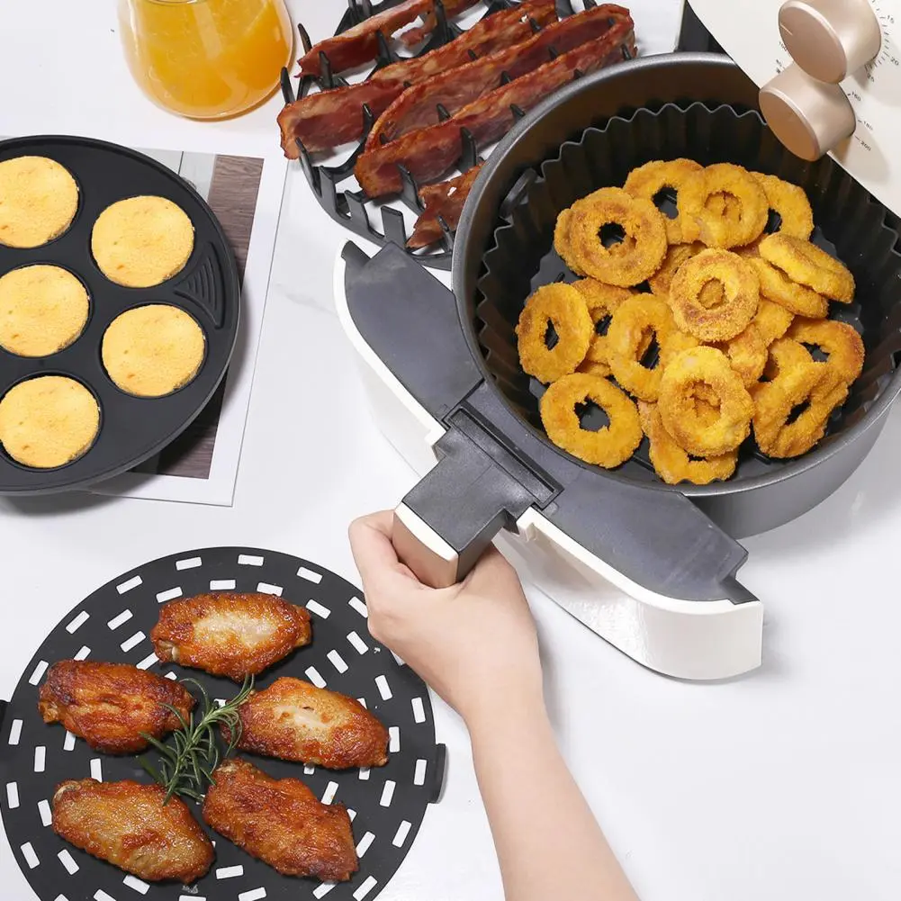 Square Air Fryer Silicone Set Silicone Air Fryer Baking Tray Set with Hot Dog Rack Cake Mold Gift for Cooking Enthusiasts