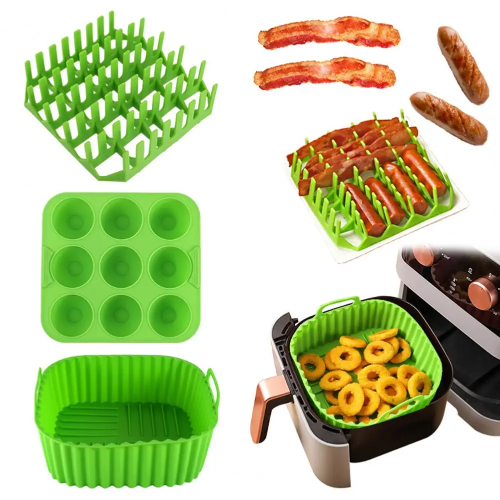 Square Air Fryer Baking Tray Silicone Basket Liners for Air Fryer Oven Square Reusable Molds for Bbq Grill Baking Pan for Hot