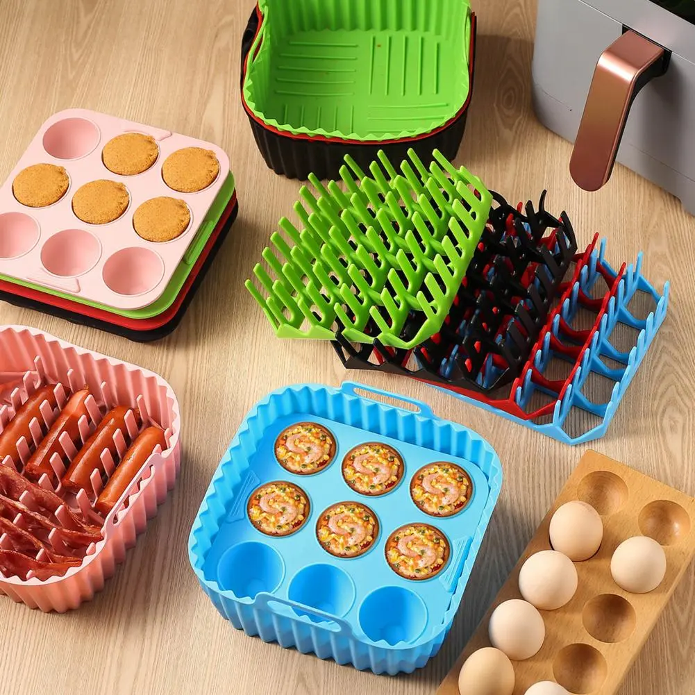 Square Air Fryer Baking Tray Silicone Basket Liners for Air Fryer Oven Square Reusable Molds for Bbq Grill Baking Pan for Hot