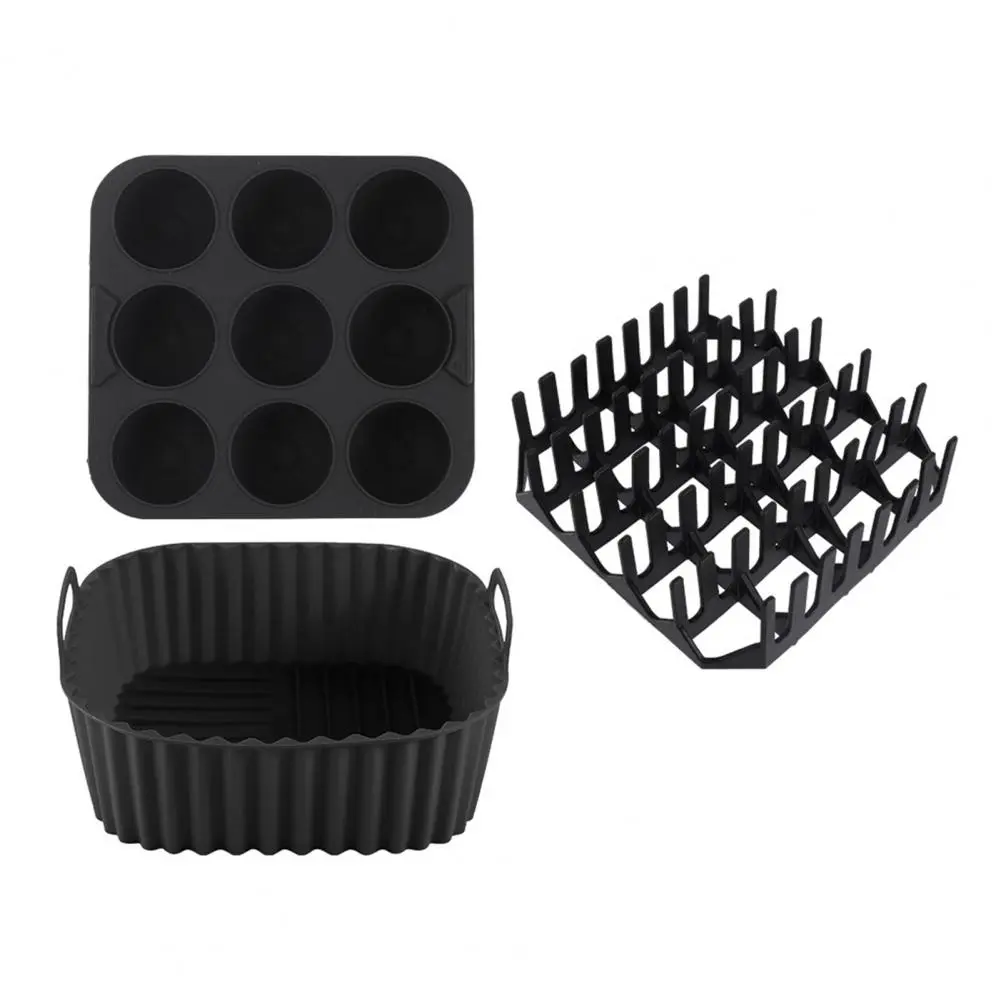 Square Air Fryer Baking Tray Silicone Basket Liners for Air Fryer Oven Square Reusable Molds for Bbq Grill Baking Pan for Hot