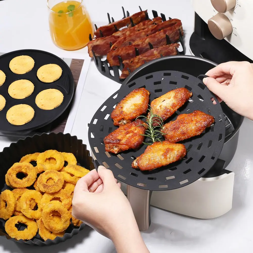 Square Air Fryer Silicone Set Silicone Air Fryer Baking Tray Set with Hot Dog Rack Cake Mold Gift for Cooking Enthusiasts