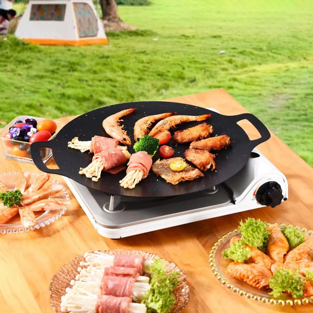 Induction Cooker Bbq Tray Non-stick Lightweight Round Grill Pan for Baking Grilling Bbq Multi-function Camping Tray with Stone