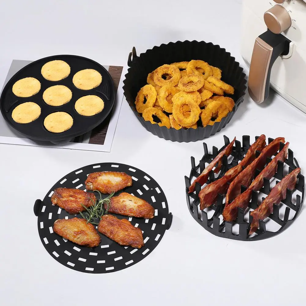 Square Air Fryer Silicone Set Silicone Air Fryer Baking Tray Set with Hot Dog Rack Cake Mold Gift for Cooking Enthusiasts