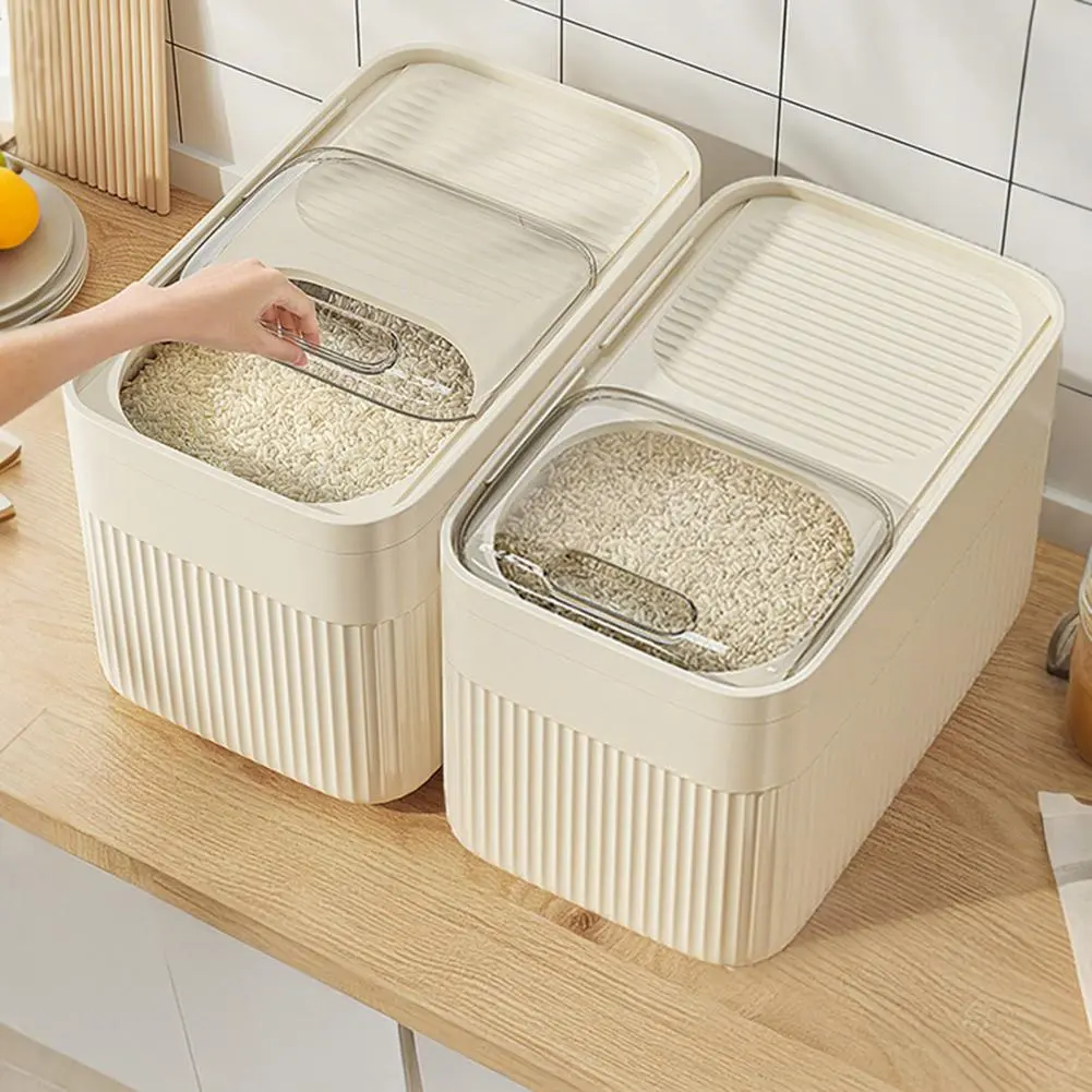 Locking Design Pet Food Container Capacity Rice Bucket with Measuring Cup Transparent Cover Food Grade Plastic Sealed for Long