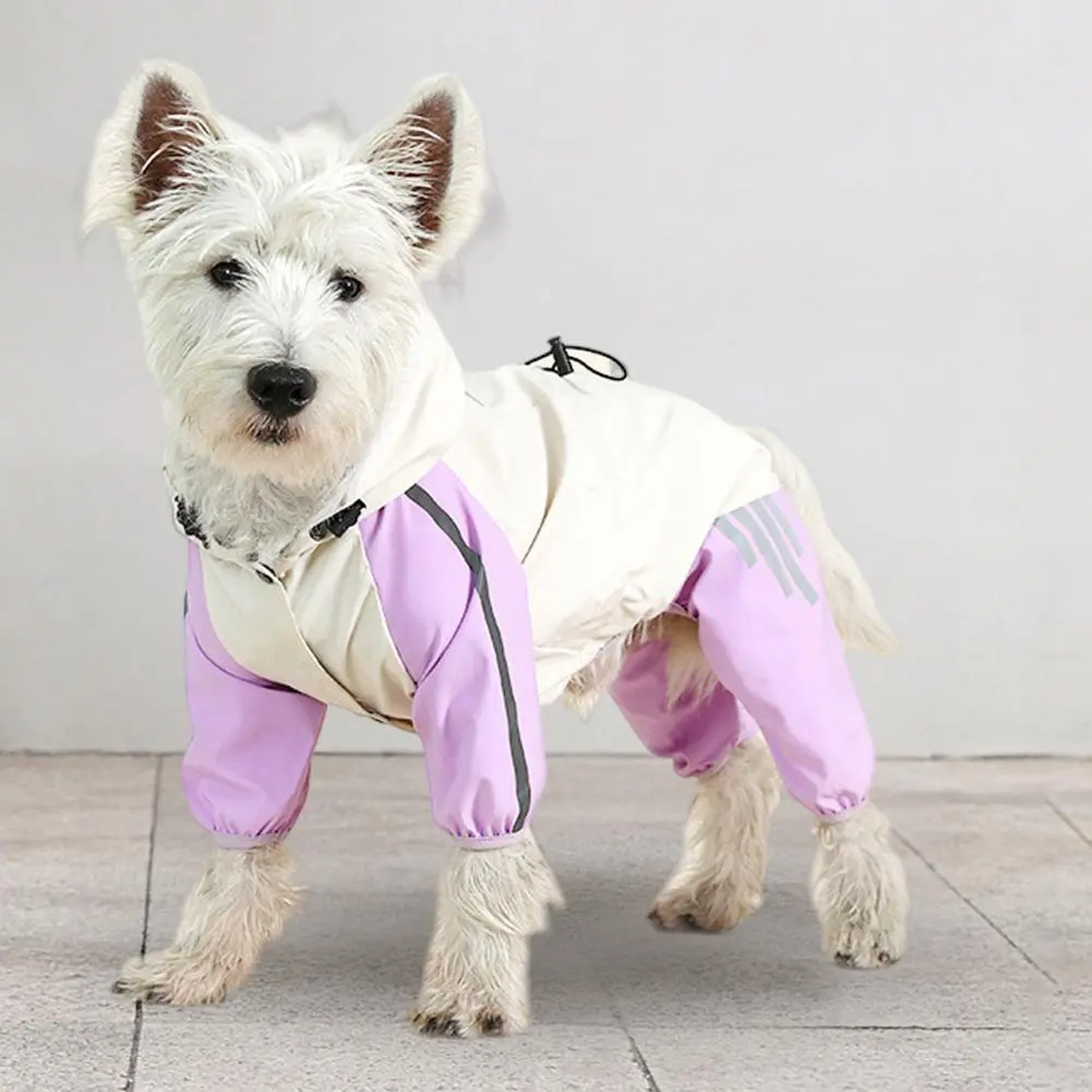 Full Body Cover Dog Raincoat Waterproof Hooded Dog Raincoat with Reflective Strips for Small Medium Dogs Pet Poncho for Small