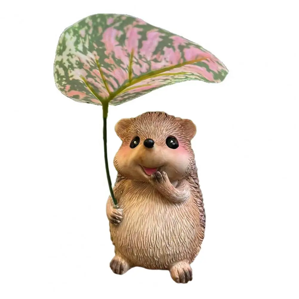 Colorful Resin Hedgehog Statue Adorable Hedgehog Figurine with Leaf Umbrella for Outdoor Garden Decor Resin Statue for Patio