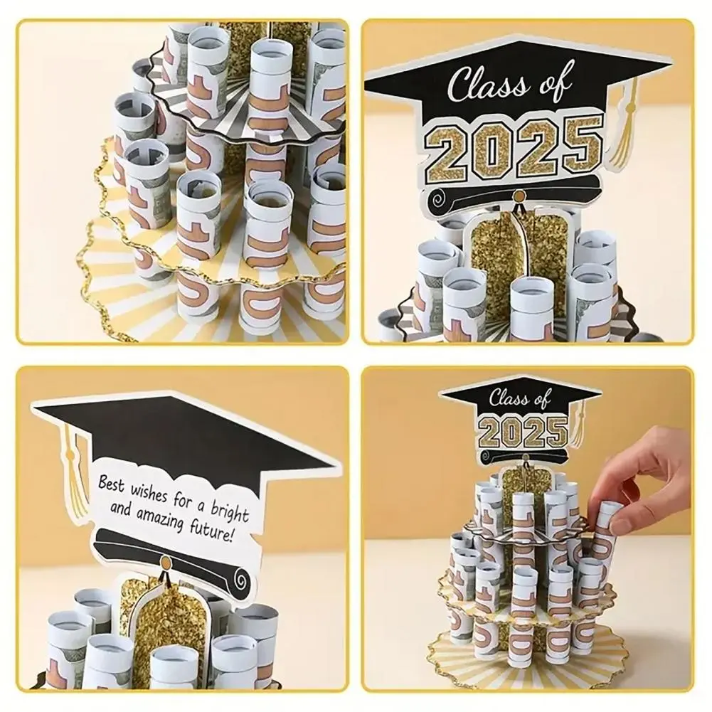 Desktop Money Rack Class of 2025 Graduation Money Holder Tower Double Layers Cash Storage Rack for Graduates Money Gift Desktop