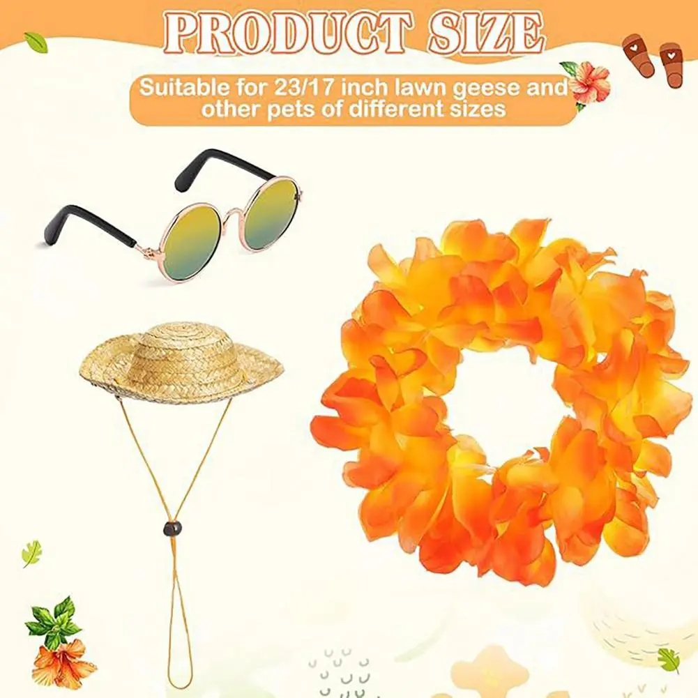 Bright Color Scheme Goose Outfit Hawaiian Porch Goose Outfits Set with Straw Hat Lei Costume for 23/17'' Lawn Patio Statue