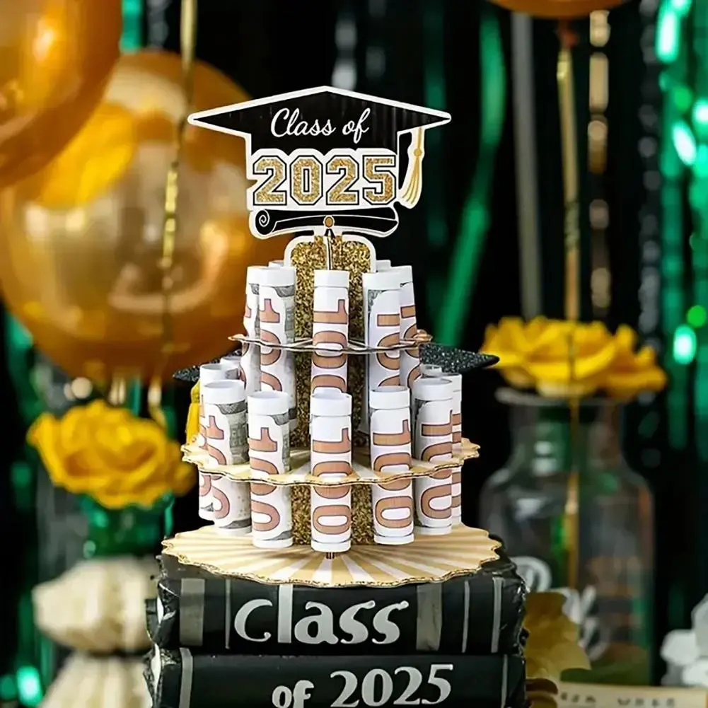 Desktop Money Rack Class of 2025 Graduation Money Holder Tower Double Layers Cash Storage Rack for Graduates Money Gift Desktop
