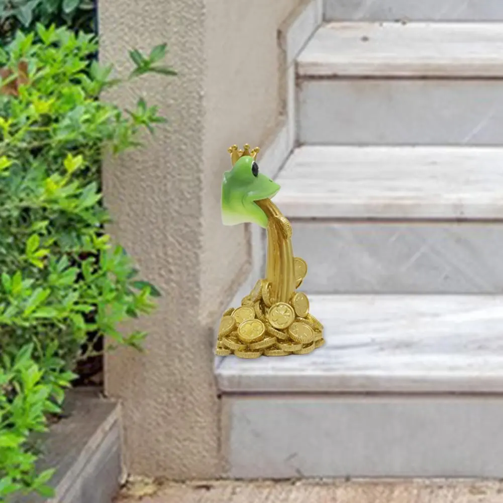 Cute Frog Ornament Golden Coin Spitting Frog Feng Shui Ornament for Wealth Luck Fortune Treasure Resin Tabletop for Home