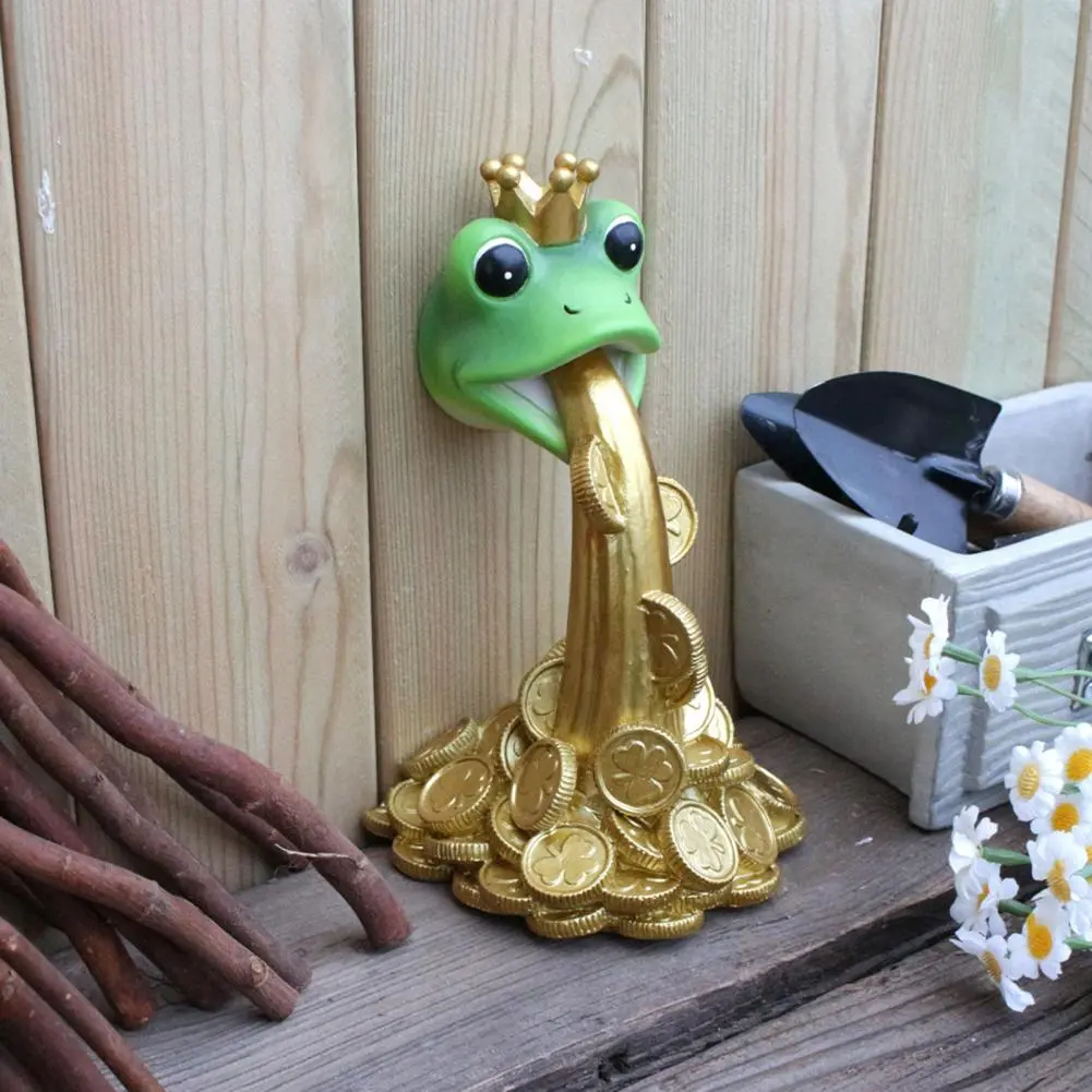 Cute Frog Ornament Golden Coin Spitting Frog Feng Shui Ornament for Wealth Luck Fortune Treasure Resin Tabletop for Home