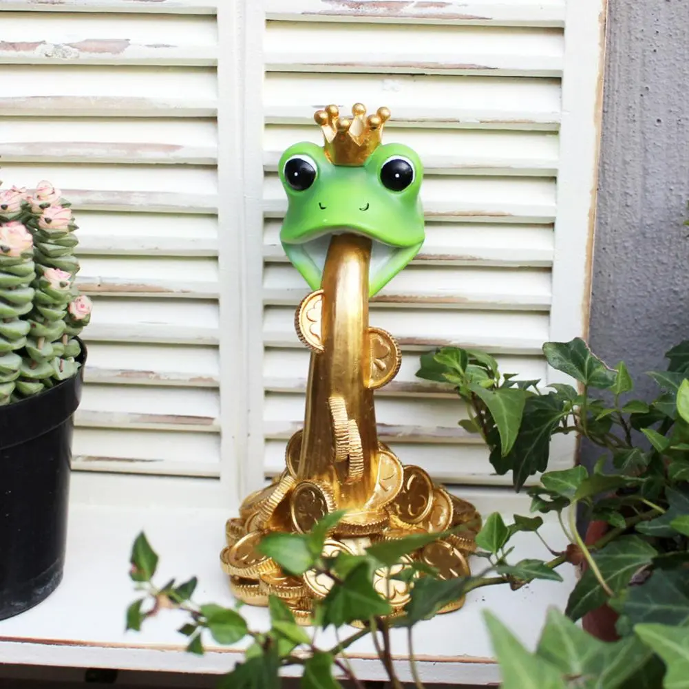 Cute Frog Ornament Golden Coin Spitting Frog Feng Shui Ornament for Wealth Luck Fortune Treasure Resin Tabletop for Home