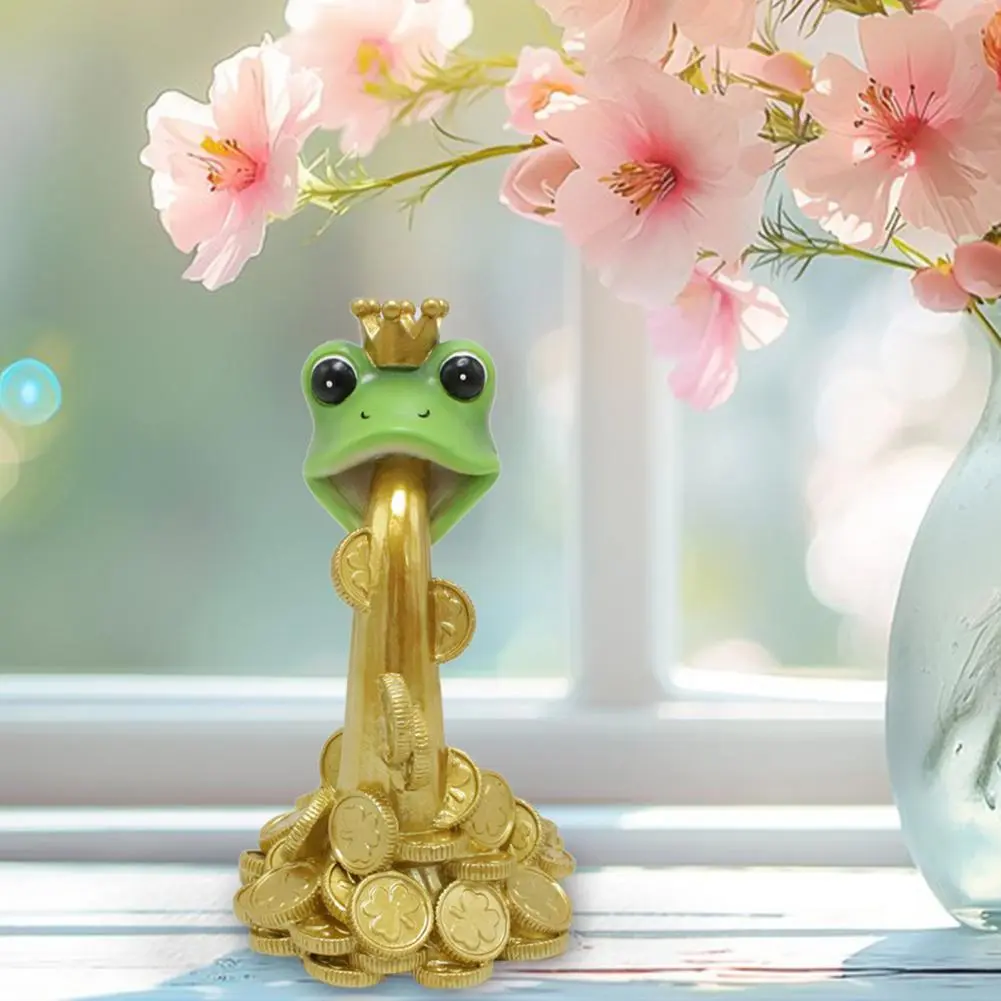 Cute Frog Ornament Golden Coin Spitting Frog Feng Shui Ornament for Wealth Luck Fortune Treasure Resin Tabletop for Home