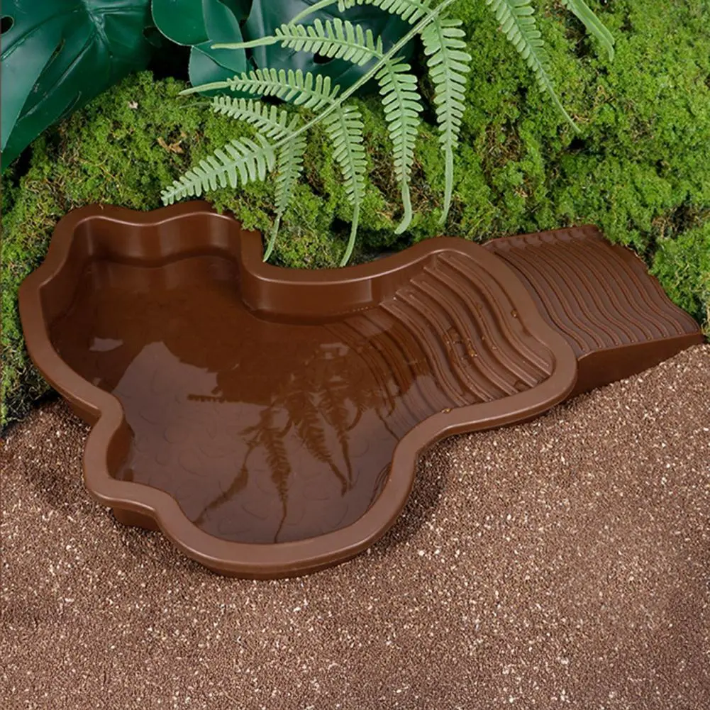 Sturdy Bath Container 2-in-1 Tortoise Water Bowl with Ramp for Feeding Dish Bathing Pool Aquarium Ornament for Lizard Turtle