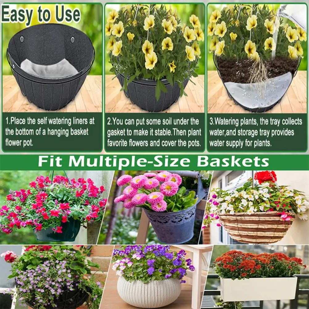 Easy to Use Plant Watering Solution Self Watering Hanging Basket Liner Set with Absorbent Mat for Moisture for Hanging for Easy