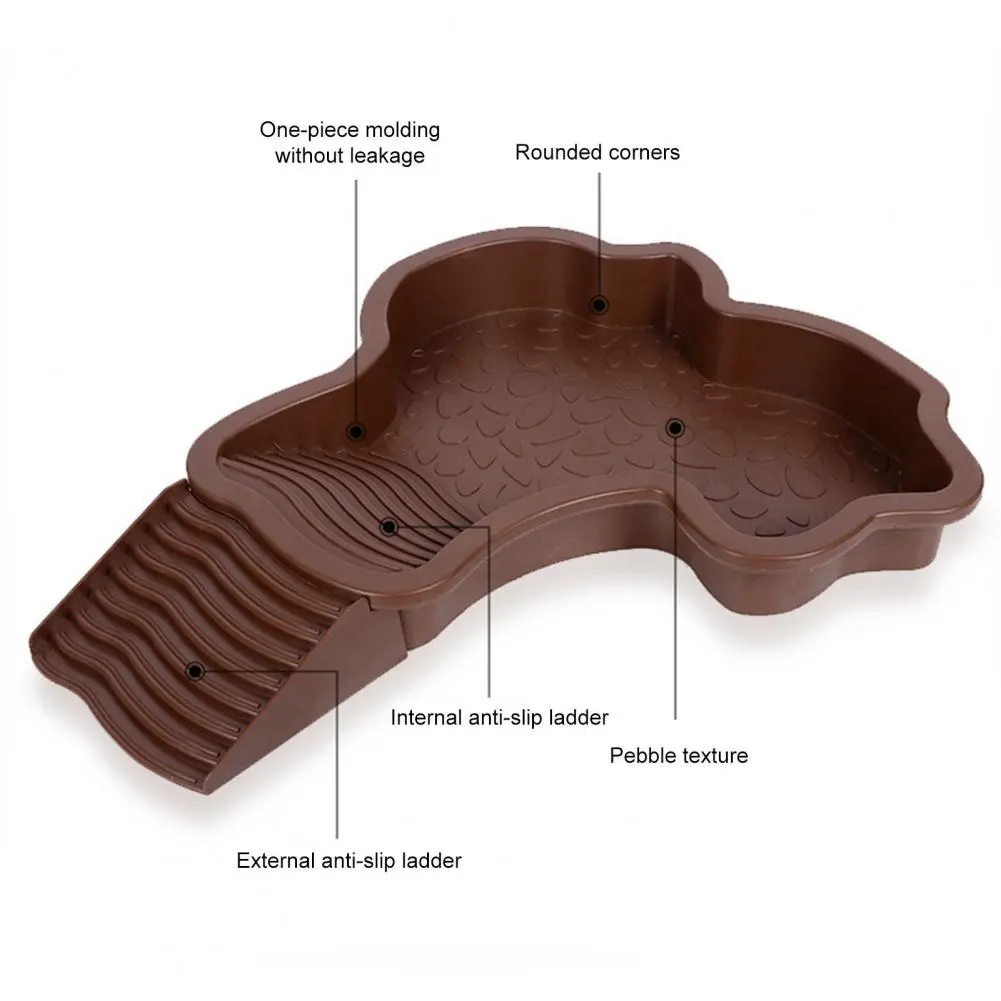Sturdy Bath Container 2-in-1 Tortoise Water Bowl with Ramp for Feeding Dish Bathing Pool Aquarium Ornament for Lizard Turtle