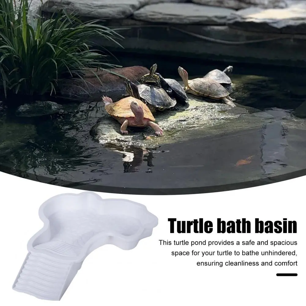 Sturdy Bath Container 2-in-1 Tortoise Water Bowl with Ramp for Feeding Dish Bathing Pool Aquarium Ornament for Lizard Turtle