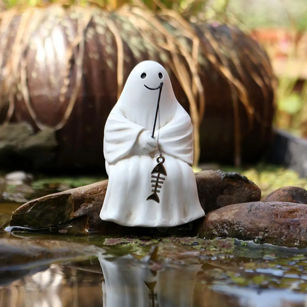 Pumpkin Lantern Decor Spooky Halloween Garden Decor Skeleton Fisherman Statue Witch Fishing Skeleton Fish Mini Ghost for Outdoor
