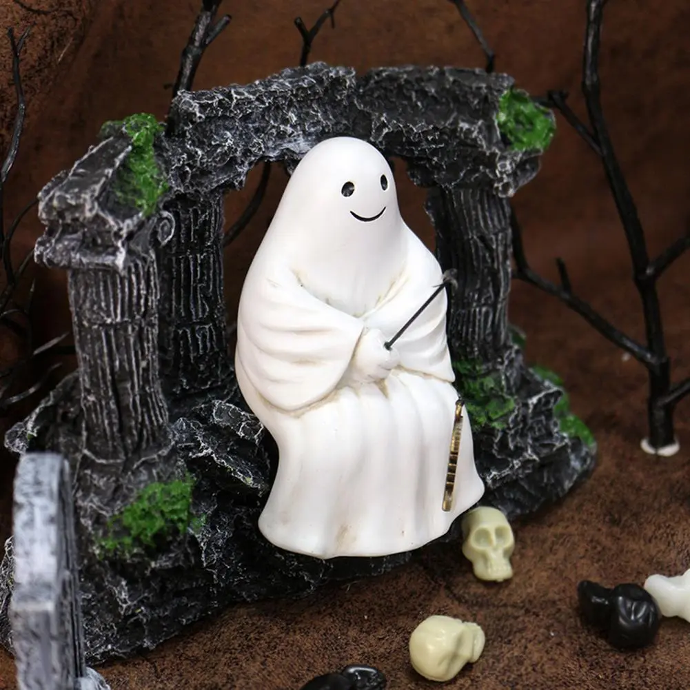 Pumpkin Lantern Decor Spooky Halloween Garden Decor Skeleton Fisherman Statue Witch Fishing Skeleton Fish Mini Ghost for Outdoor