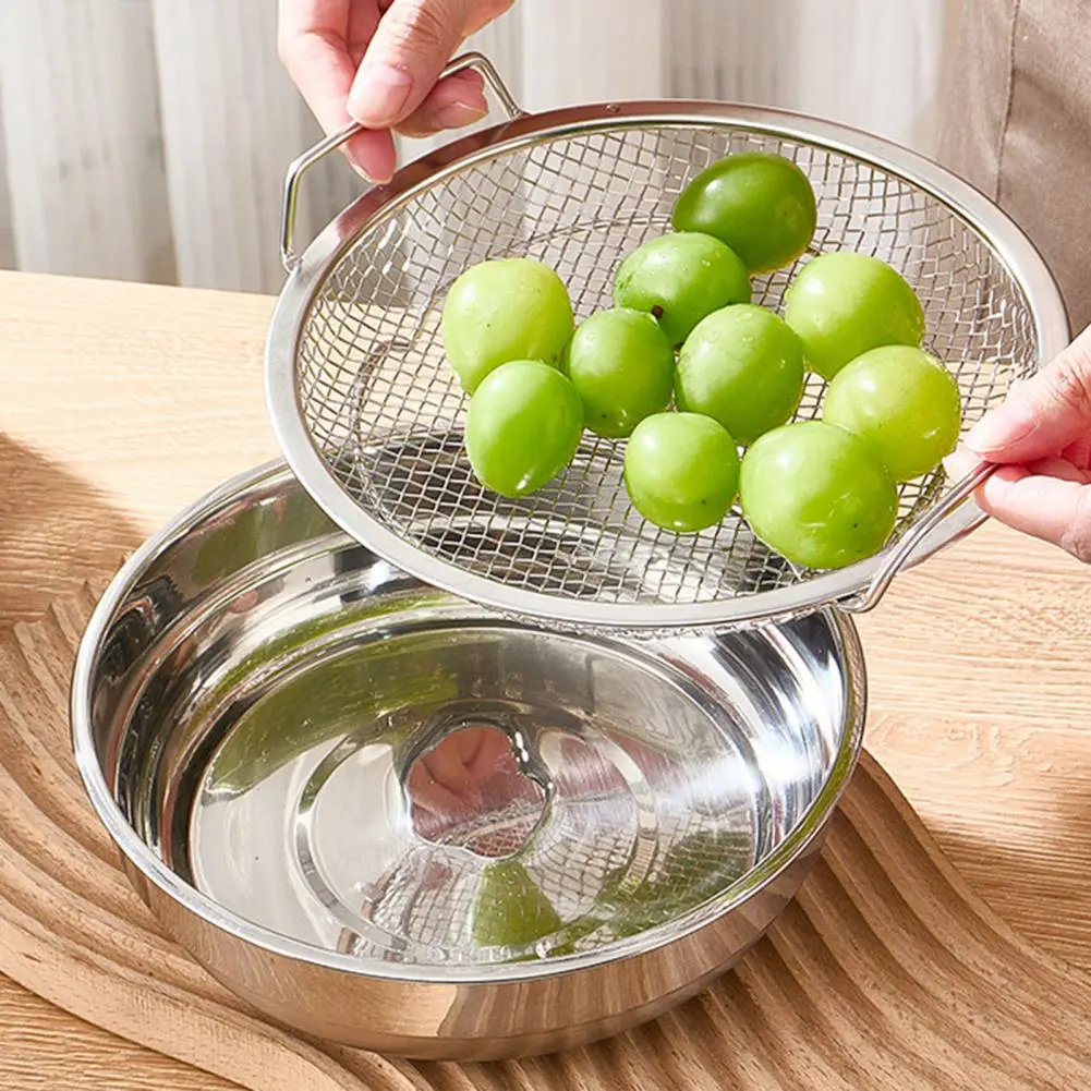 Non-rusting Kitchen Filter Stand Stainless Steel Reusable Filter Basket for Frying Grilling Round Mesh Tray for Fruit for Quick
