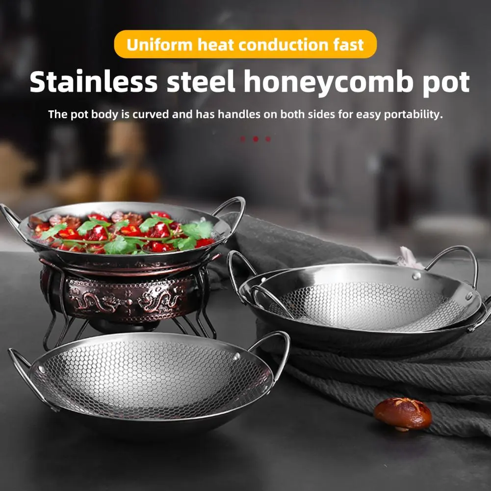 Honey Pot Durable Stainless Steel Honeycomb Skillet with Non-stick Surface Dual Handles for Stir-fry Frying Cooking Pasta Sleek