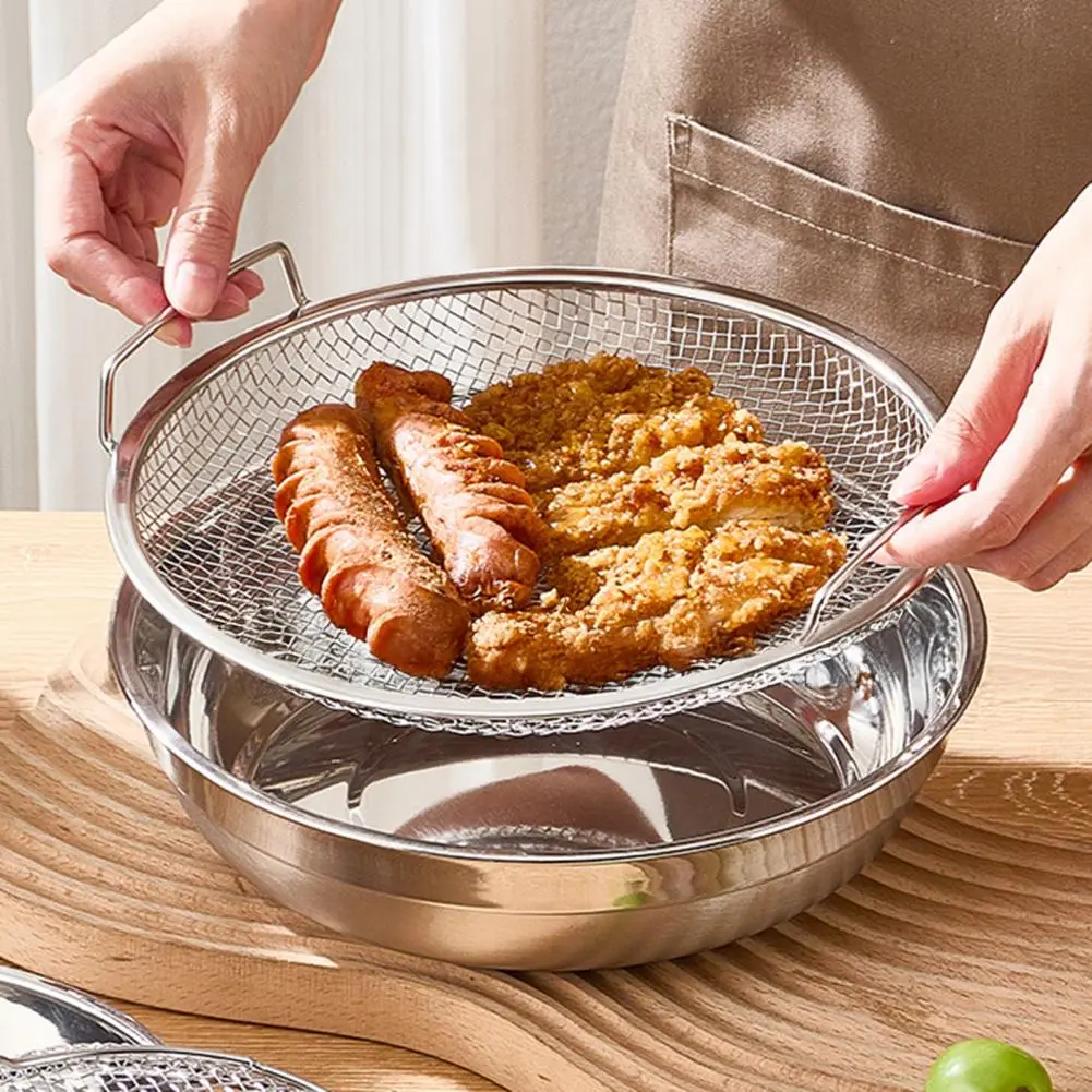 Non-rusting Kitchen Filter Stand Stainless Steel Reusable Filter Basket for Frying Grilling Round Mesh Tray for Fruit for Quick