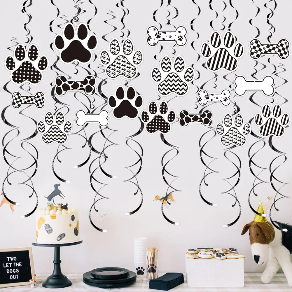 Decorative Ceiling Swirls Dog Themed Party Hanging Swirls Paw Prints Bones Decorations for Pets Birthday Baby Shower for Events