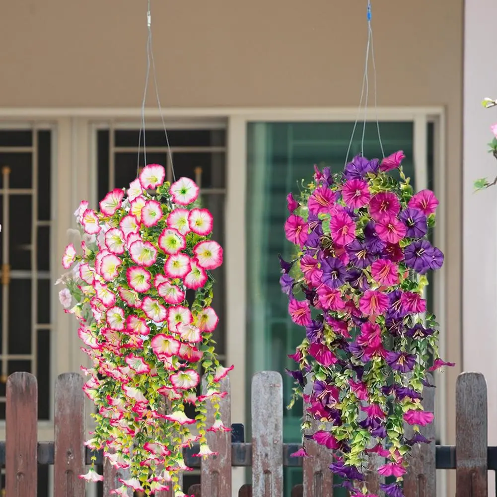 Artificial Outdoor Hanging Flowers Uv-proof Hanging Morning Glories All-weather Artificial Flowers for Outdoor for Indoor