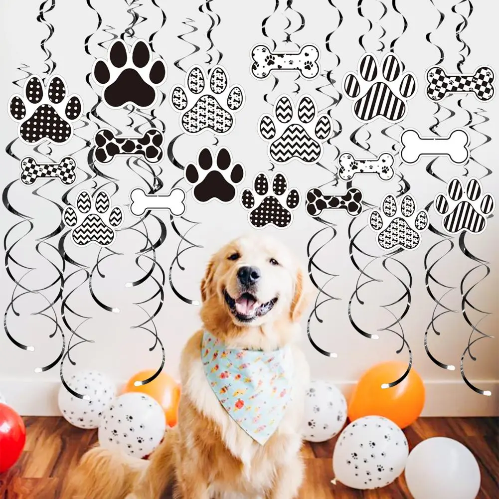 Decorative Ceiling Swirls Dog Themed Party Hanging Swirls Paw Prints Bones Decorations for Pets Birthday Baby Shower for Events