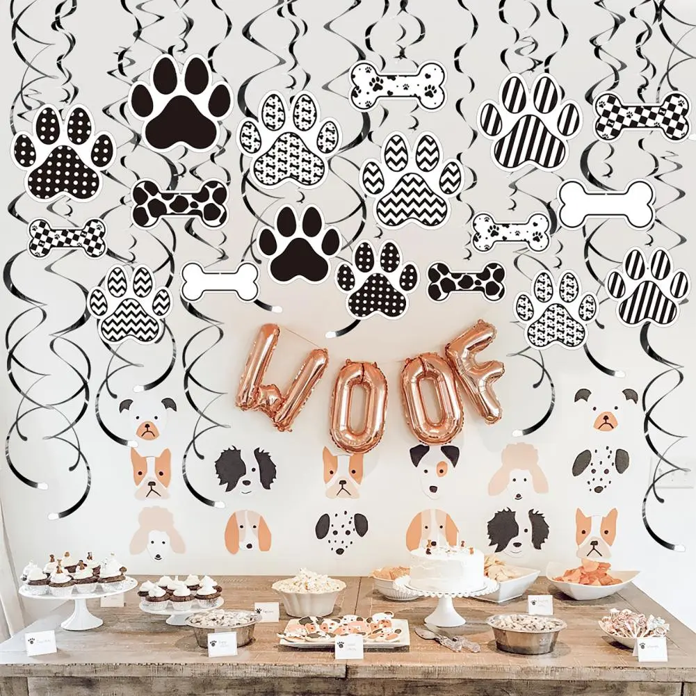 Decorative Ceiling Swirls Dog Themed Party Hanging Swirls Paw Prints Bones Decorations for Pets Birthday Baby Shower for Events