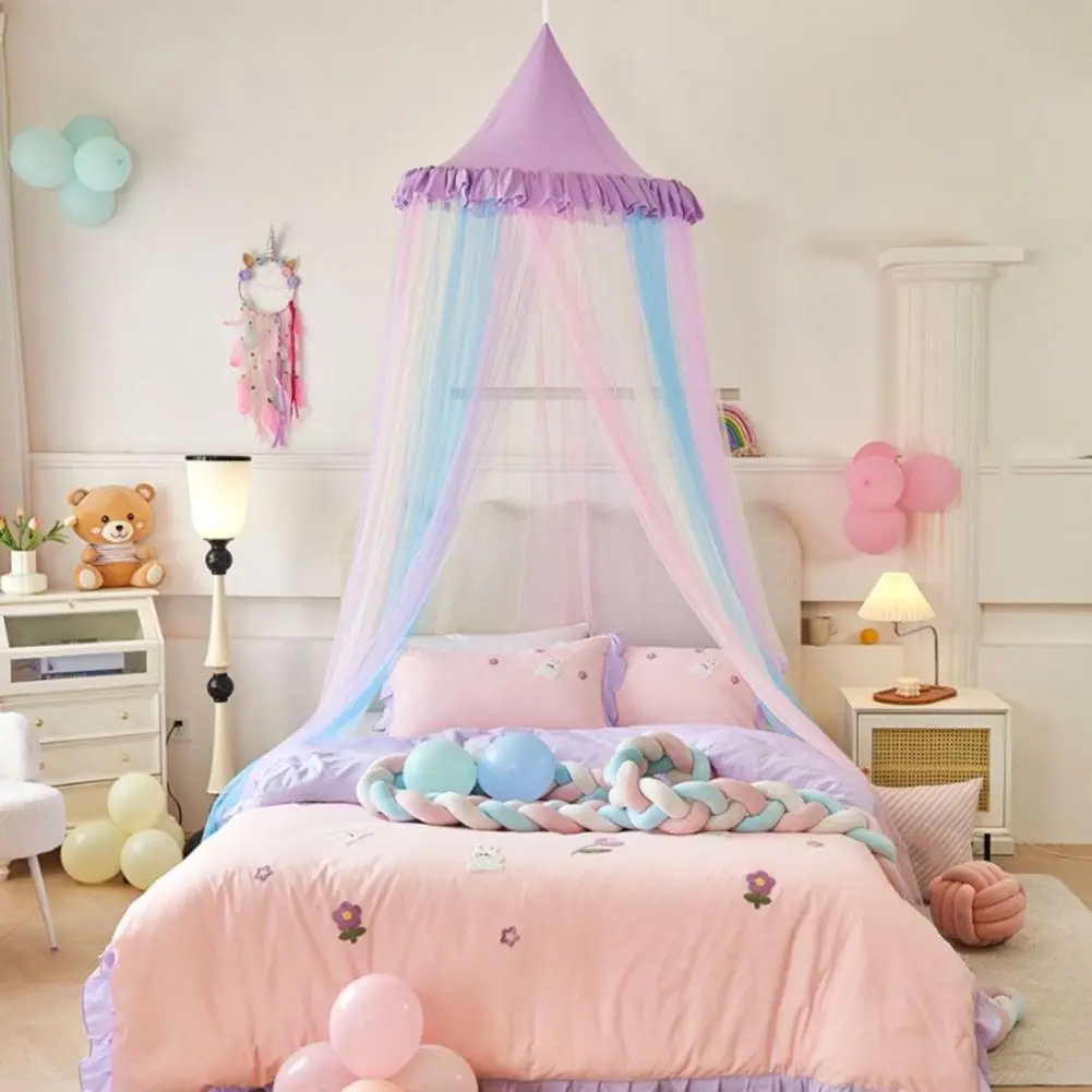 Stylish Bed Netting Dreamy Rainbow Bed Canopy for Girls Princess Dome Tent Breathable Mosquito Net Decorative Crib for Girls