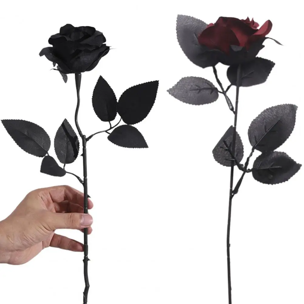 Long Stem Fake Roses Realistic Black Dark Artificial Roses for Home Party Wedding Decoration Bendable Stem Faux for Weddings
