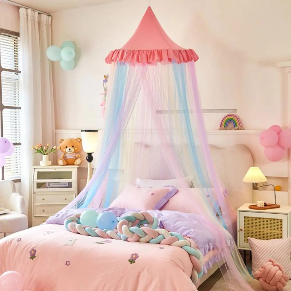 Stylish Bed Netting Dreamy Rainbow Bed Canopy for Girls Princess Dome Tent Breathable Mosquito Net Decorative Crib for Girls