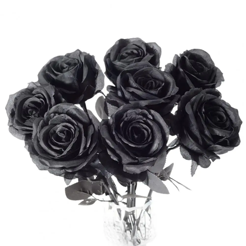 Long Stem Fake Roses Realistic Black Dark Artificial Roses for Home Party Wedding Decoration Bendable Stem Faux for Weddings