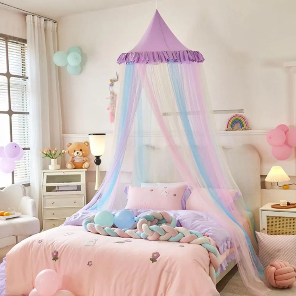 Stylish Bed Netting Dreamy Rainbow Bed Canopy for Girls Princess Dome Tent Breathable Mosquito Net Decorative Crib for Girls