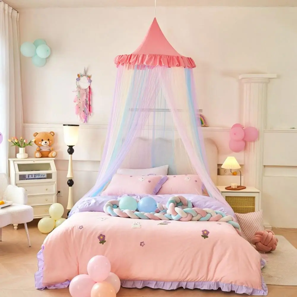 Stylish Bed Netting Dreamy Rainbow Bed Canopy for Girls Princess Dome Tent Breathable Mosquito Net Decorative Crib for Girls
