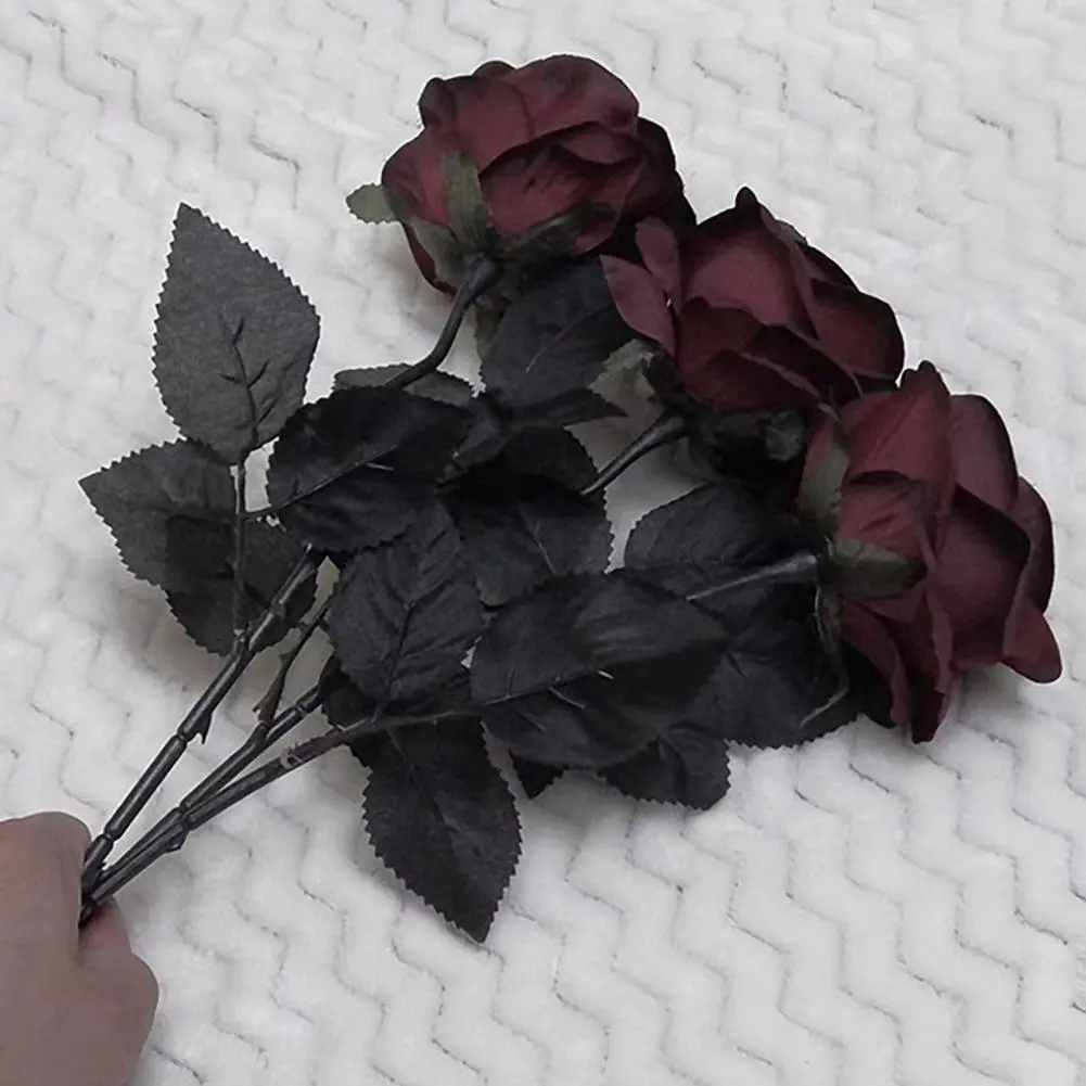Long Stem Fake Roses Realistic Black Dark Artificial Roses for Home Party Wedding Decoration Bendable Stem Faux for Weddings