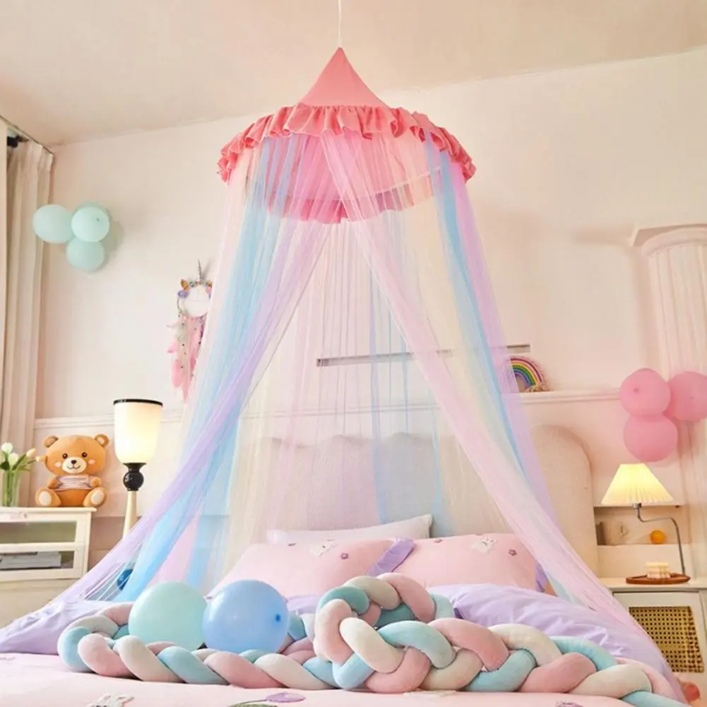 Stylish Bed Netting Dreamy Rainbow Bed Canopy for Girls Princess Dome Tent Breathable Mosquito Net Decorative Crib for Girls