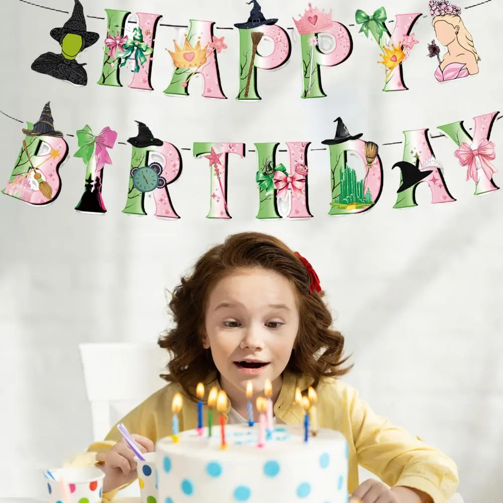 Witch Hat Balloon Set Theme Party Decoration Set Cake Toppers Balloons Happy Birthday Banner Green Pink Birthday Supplies for A