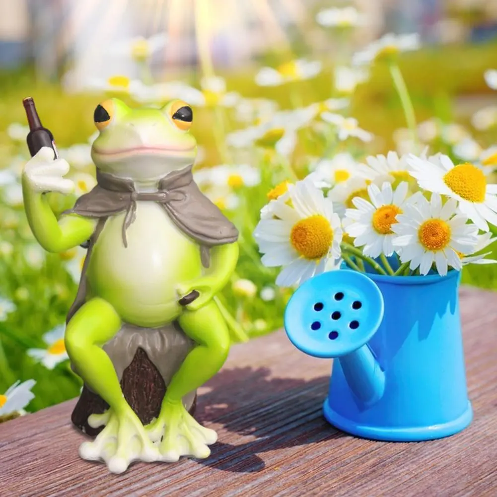 Resin Frog Sculpture Whimsical Cartoon Frog Statue for Home Garden Decor Resin Sitting Frog Figurine on Stump Indoor Outdoor
