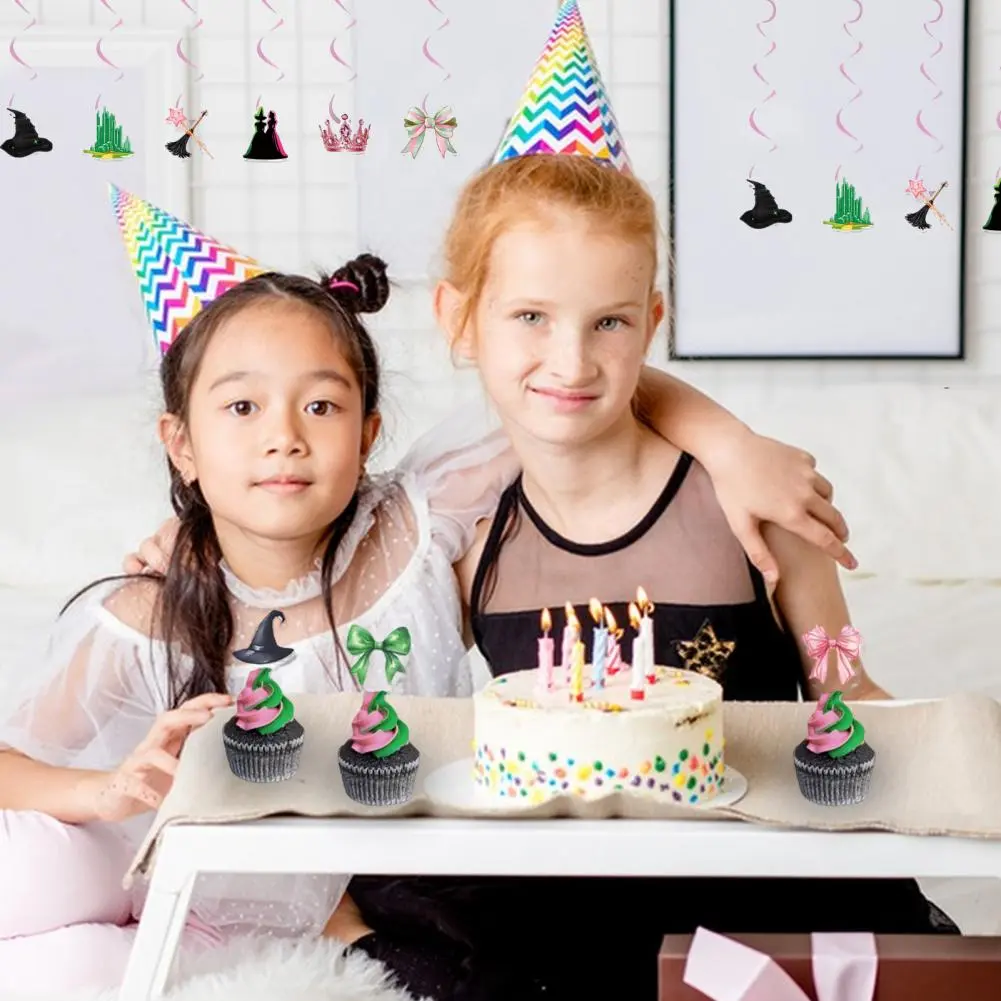 Witch Hat Balloon Set Theme Party Decoration Set Cake Toppers Balloons Happy Birthday Banner Green Pink Birthday Supplies for A